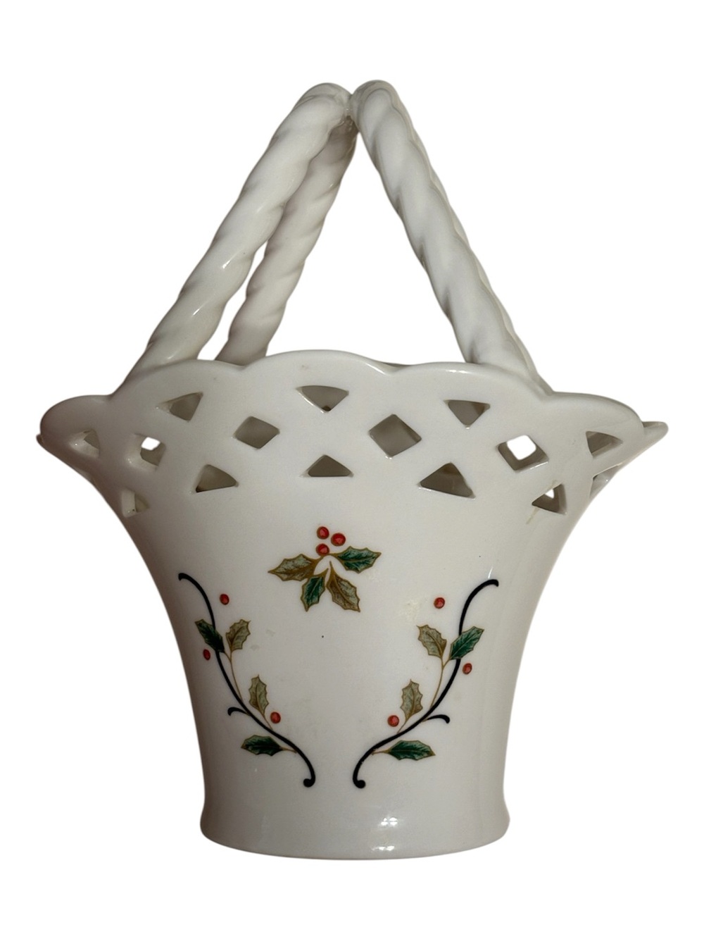 MIKASA Holiday Lace Basket Vase 7.5” Vintage.